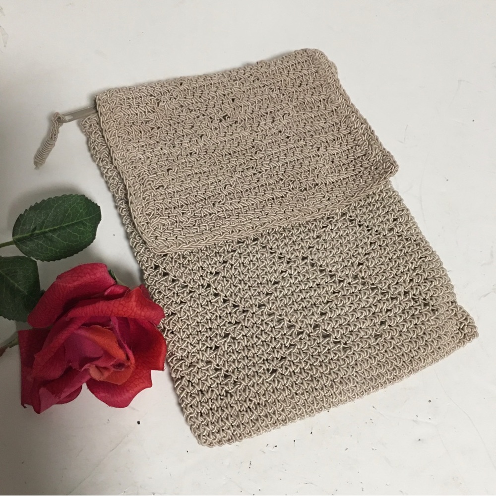 Carlo DeSanti crocheted cosmetic bag purse W/ attached  purse for smaller items